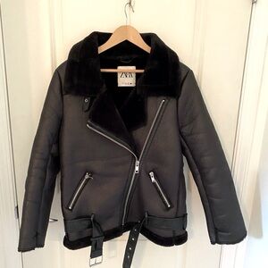 Zara Oversized Faux Shearling Moto Jacket